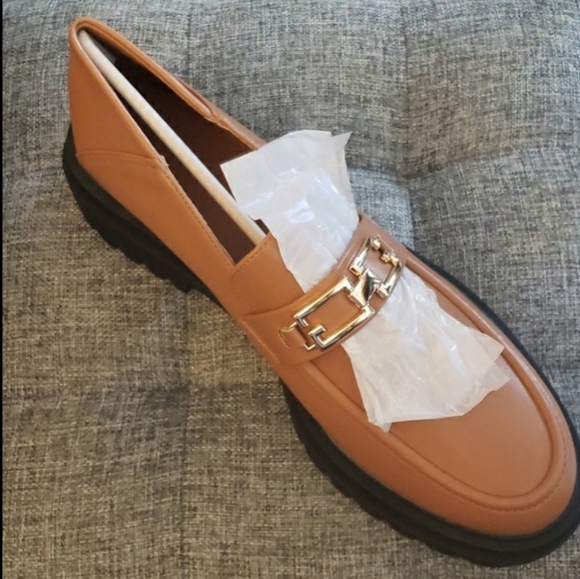 Viandso Platform Chain Round Toe Chunky Penny Loafers Tan Size 9.5 - Picture 5 of 8